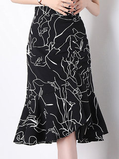 Mid-Calf Mermaid Date Night Ruffle Chiffon Skirt (Style V101880)