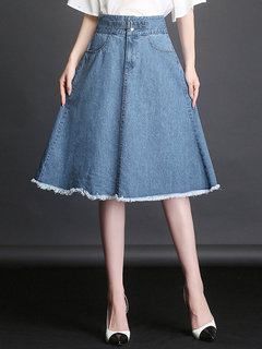 A-line Date Night Button Polyester Plain Skirt (Style V101884)