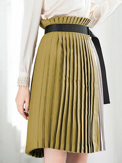 Knee Length Office Patchwork Polyester Color Block Skirt (Style V101889)