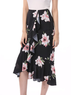 Mid-Calf Asymmetrical Date Night Asymmetrical Chiffon Skirt (Style V101890)