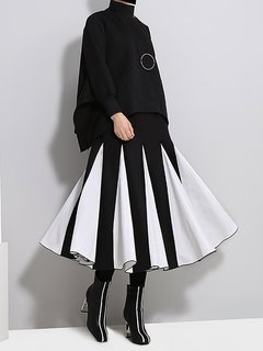 Mid-Calf Office Patchwork Polyester Color Block Skirt (Style V101893)