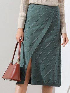 Mid-Calf Straight Cut Out Tencel Plain Skirt (Style V101901)