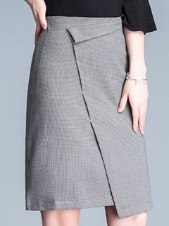Knee Length Asymmetrical Office Pattern Nylon Skirt (Style V101903)