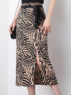 Mid-Calf Straight Belt Polyester Plain Skirt (Style V101905)