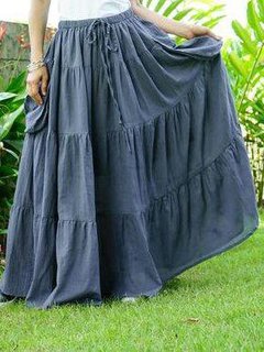 Maxi Slow Life Ruffle Cotton Blends Plain Skirt (Style V101909)