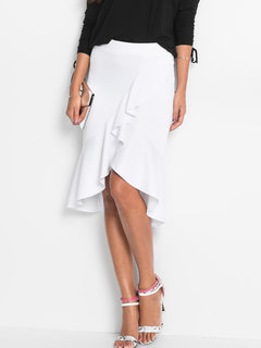 Knee Length Asymmetrical Date Night Cascading Ruffle Plain Skirt (Style V101913)