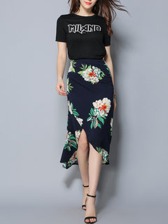 Mid-Calf Asymmetrical Pattern Chiffon Floral Skirt (Style V101917)