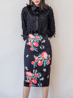 Knee Length Bodycon Office Pattern Floral Skirt (Style V101922)