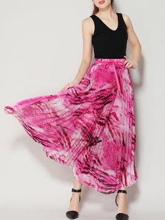 Maxi Pleated Date Night Polyester Floral Skirt (Style V101924)