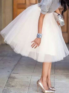 Knee Length Date Night Zipper Polyester Plain Skirt (Style V101928)