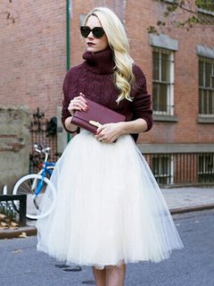 Knee Length A-line Date Night Polyester Plain Skirt (Style V101938)