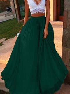 Maxi A-line Date Night Chiffon Plain Skirt (Style V101939)