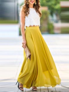 Maxi A-line Elegant Chiffon Plain Skirt (Style V101942)