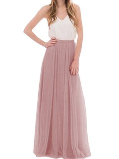 Maxi A-line Date Night Ruffle Plain Skirt (Style V101947)