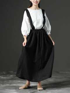 Ankle Length A-line Casual Linen Plain Skirt (Style V101959)