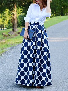 Maxi A-line Pattern Polyester Polka Dot Skirt (Style V101969)