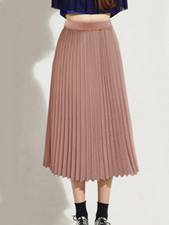 Mid-Calf Pleated Casual Ruffle Plain Skirt (Style V101971)