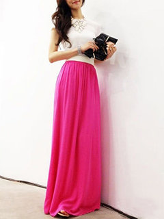 Maxi A-line Elegant Polyester Plain Skirt (Style V101973)