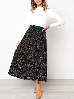 A-line Date Night Pattern Polyester Polka Dot Skirt (Style V101984)