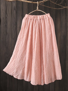 Mid-Calf A-line Casual Linen Plain Skirt (Style V101995)