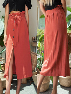 A-line Fashion Belt Polyester Plain Skirt (Style V101996)