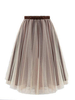 Mid-Calf A-line Casual Ruffle Plain Skirt (Style V102003)