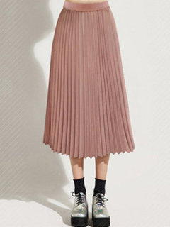 Mid-Calf Casual Ruffle Chiffon Plain Skirt (Style V102008)