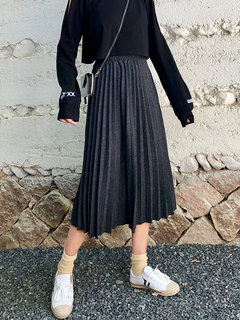 Mid-Calf Casual Ruffle Polyester Plain Skirt (Style V102010)