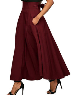 Maxi A-line Bow Chiffon Plain Skirt (Style V102011)