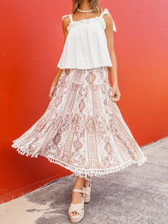 Ankle Length Boho Patchwork Polyester Floral Skirt (Style V102014)