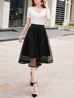 A-line Date Night See-Through Polyester Plain Skirt (Style V102015)