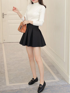 Mini Casual Ruffle Polyester Plain Skirt (Style V102016)