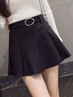 A-line Date Night Belt Polyester Plain Skirt (Style V102018)