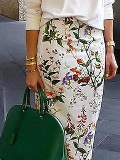 Mid-Calf Pencil Office Pattern Polyester Skirt (Style V102024)