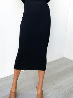 Mid-Calf Pencil Office Polyester Plain Skirt (Style V102025)