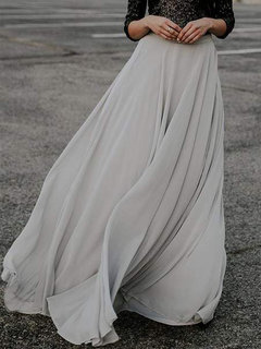 Maxi A-line Elegant Cotton Blends Plain Skirt (Style V102026)