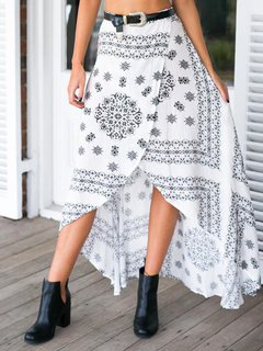 Mid-Calf Asymmetrical Pattern Polyester Floral Skirt (Style V102035)