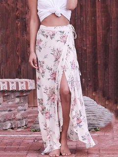 Asymmetrical Casual Pattern Polyester Floral Skirt (Style V102042)
