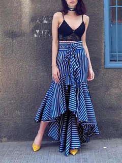 Maxi Date Night Pattern Cotton Blends Striped Skirt (Style V102045)