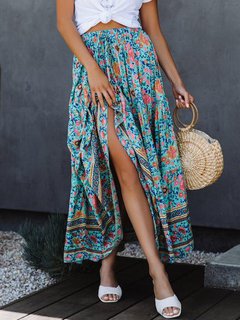 Ankle Length Casual Patchwork Polyester Floral Skirt (Style V102047)