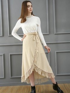 Asymmetrical Elegant Asymmetrical Cotton Blends Plain Skirt (Style V102051)