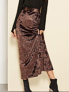 Straight Date Night Cut Out Polyester Plain Skirt (Style V102053)