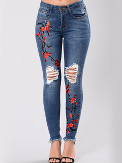Ankle Length Skinny Sexy Denim Plants Jeans (Style V102079)