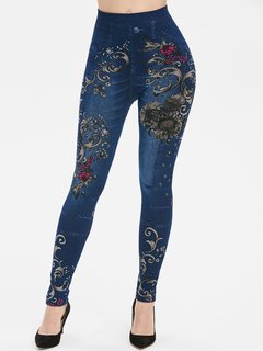 Ankle Length Casual Pattern Polyester Floral Leggings (Style V102081)