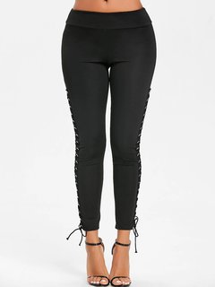 Skinny Fashion Strappy Polyester Plain Leggings (Style V102082)