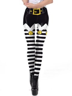 Ankle Length Skinny Casual Polyester Striped Leggings (Style V102094)