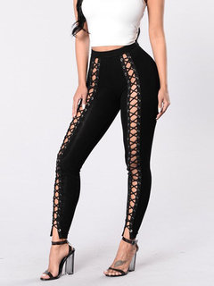 Skinny Sexy Hollow Out Polyester Plain Leggings (Style V102115)