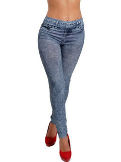Ankle Length Skinny Pockets Polyester Plain Leggings (Style V102149)