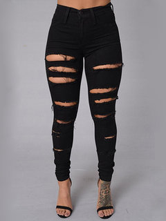 Ankle Length Sexy Button Denim Plain Leggings (Style V102152)