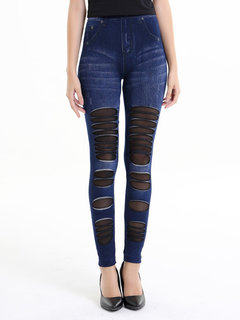Ankle Length Skinny Hollow Out Polyester Plain Leggings (Style V102161)